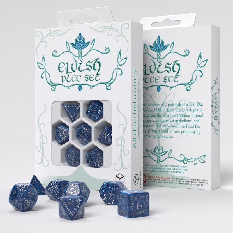 Elvish Dice Set Cobalt & Silver Q-workshop