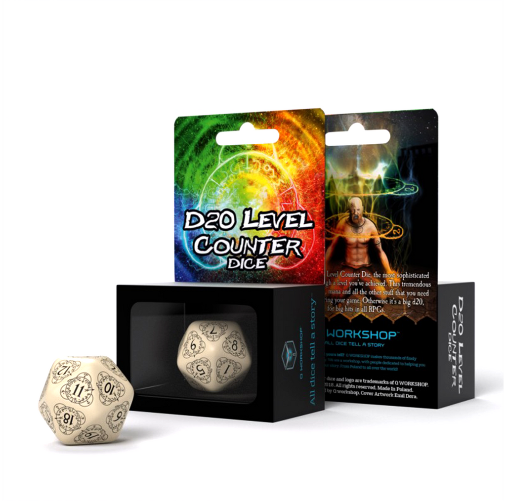 D20 Level Counter Dice beige black