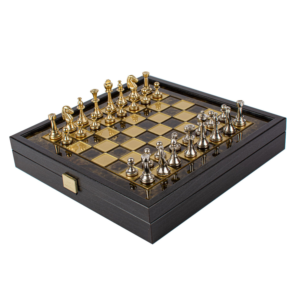 Classic Metal Staunton Chess Set With 27cm chessboard on wooden box Manopoulos