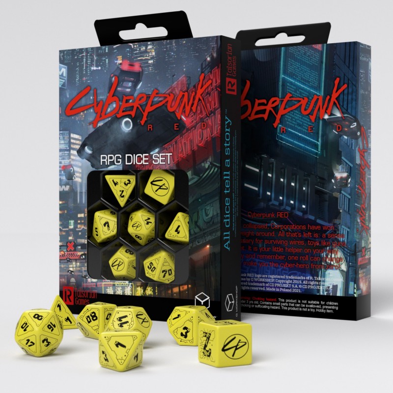 Cyberpunk RED RPG Dice Set danger zone yellow and black