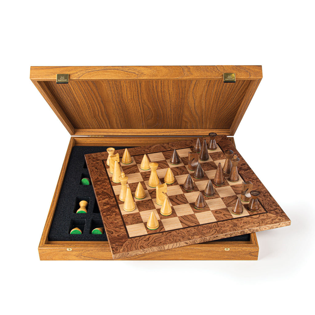 Walnut Burl Chess set 40x40cm with Modern Style Chessmen Manopoulos