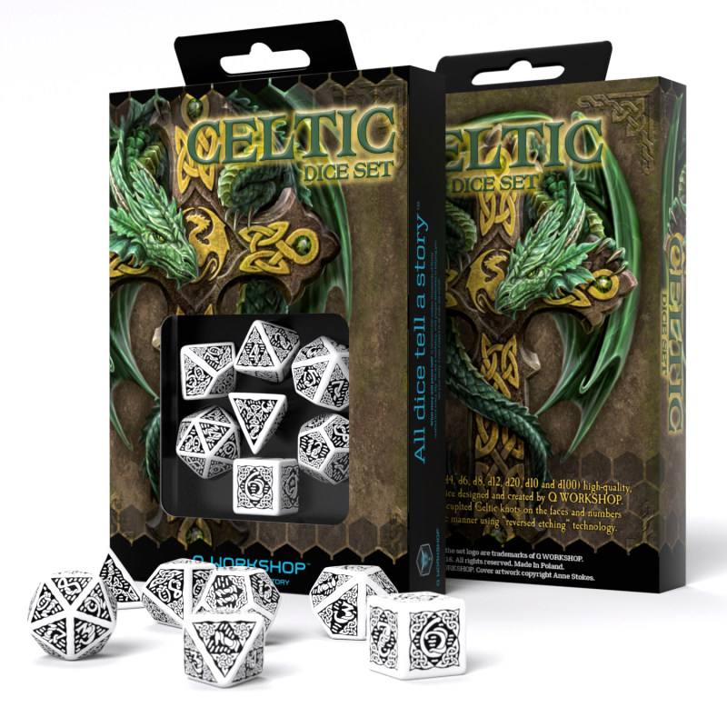 Celtic 3D Revised Dice Set white and black