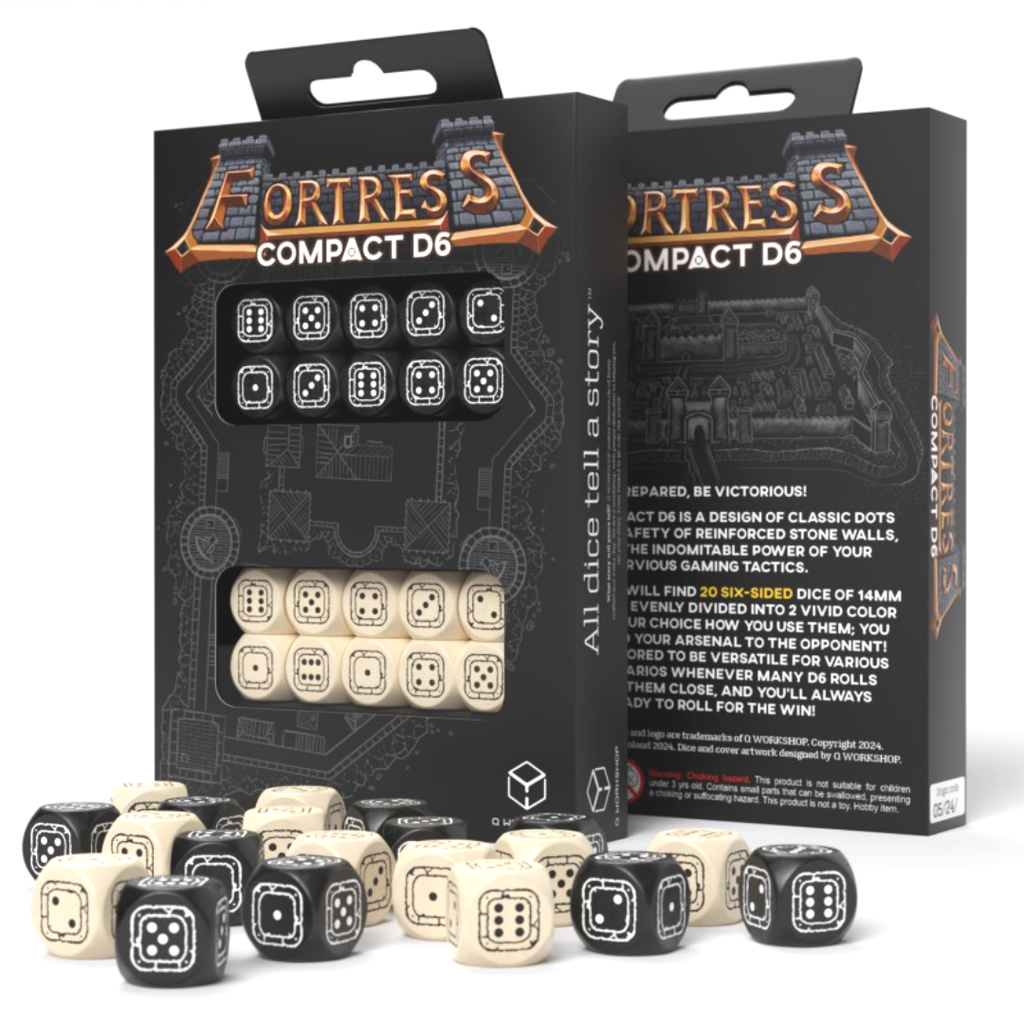 Fortress Compact D6 Black & Beige Dice Set Q-workshop