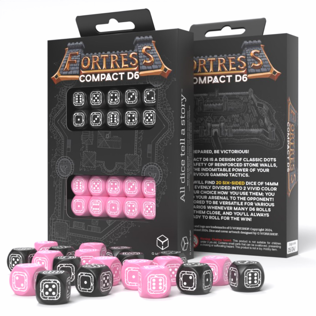 Fortress Compact D6 Black & Pink Dice Set Q-workshop