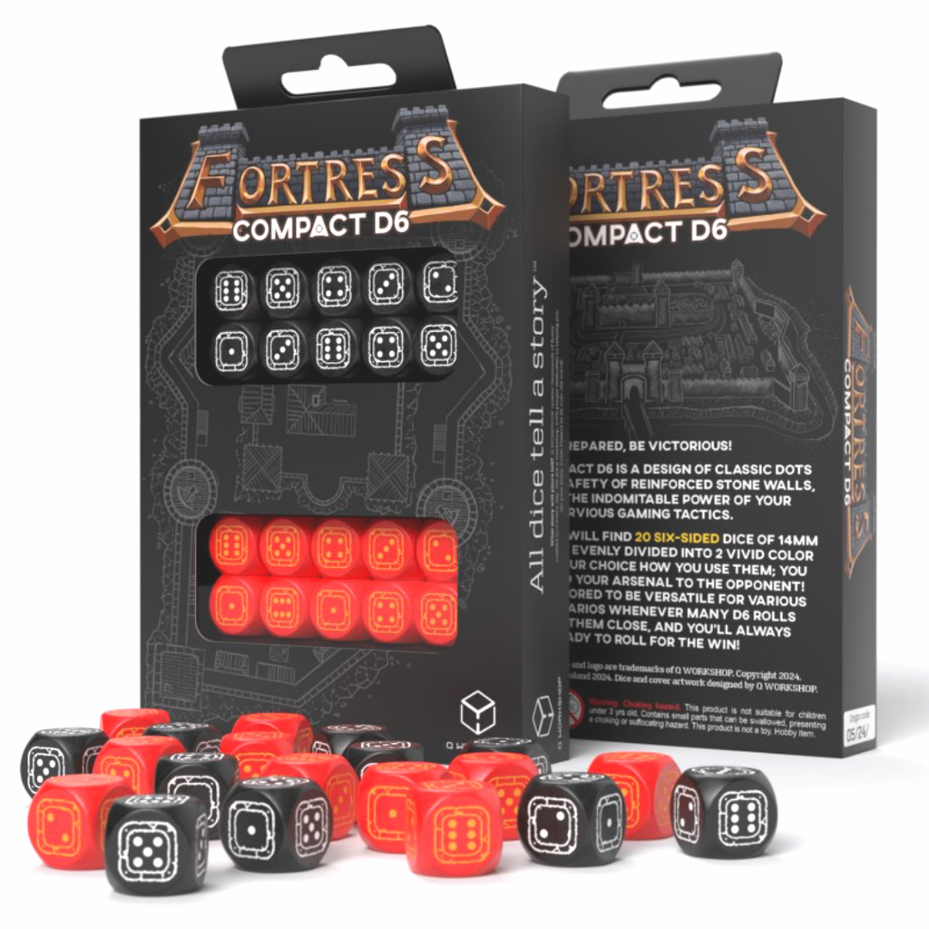 Fortress Compact D6 Black & Red Dice Set Q-workshop