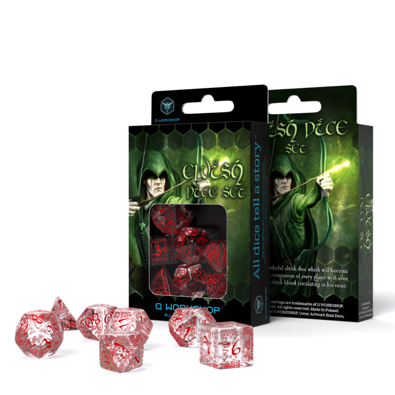 Elvish Dice Set translucent and red