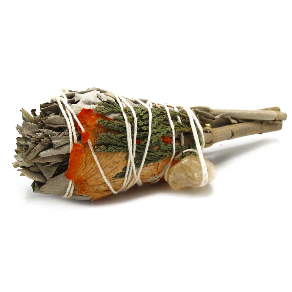 Smudge Stick - Cleansing Energy Sage with Citrine crystal Ancient Wisdom