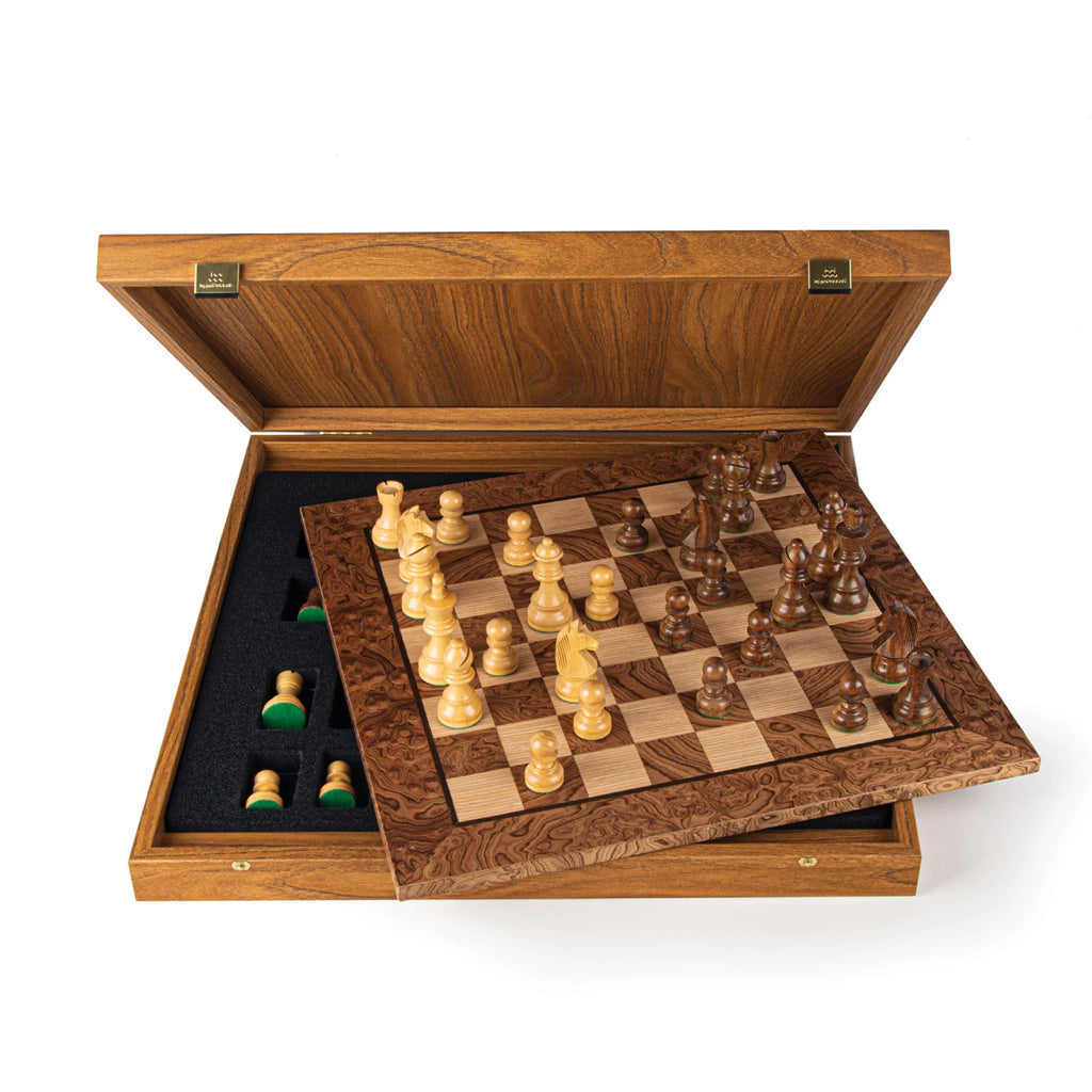 Walnut Burl Chess set 40x40cm with Staunton Chessmen Manopoulos