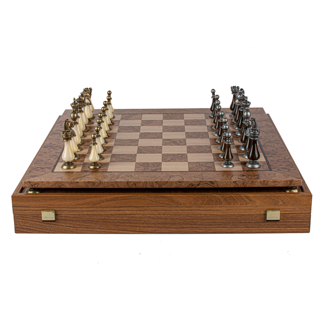 Pearl/Metal style Chess set 50x50cm Walnut Burl/Oak Manopoulos