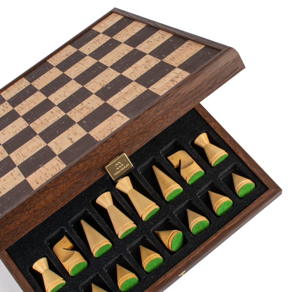 Brown Natural Cork Chessboard 40cm Inlaid on wooden box with natural & brown chessmen