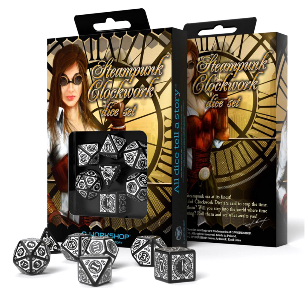 Steampunk Clockwork Dice Set black and white