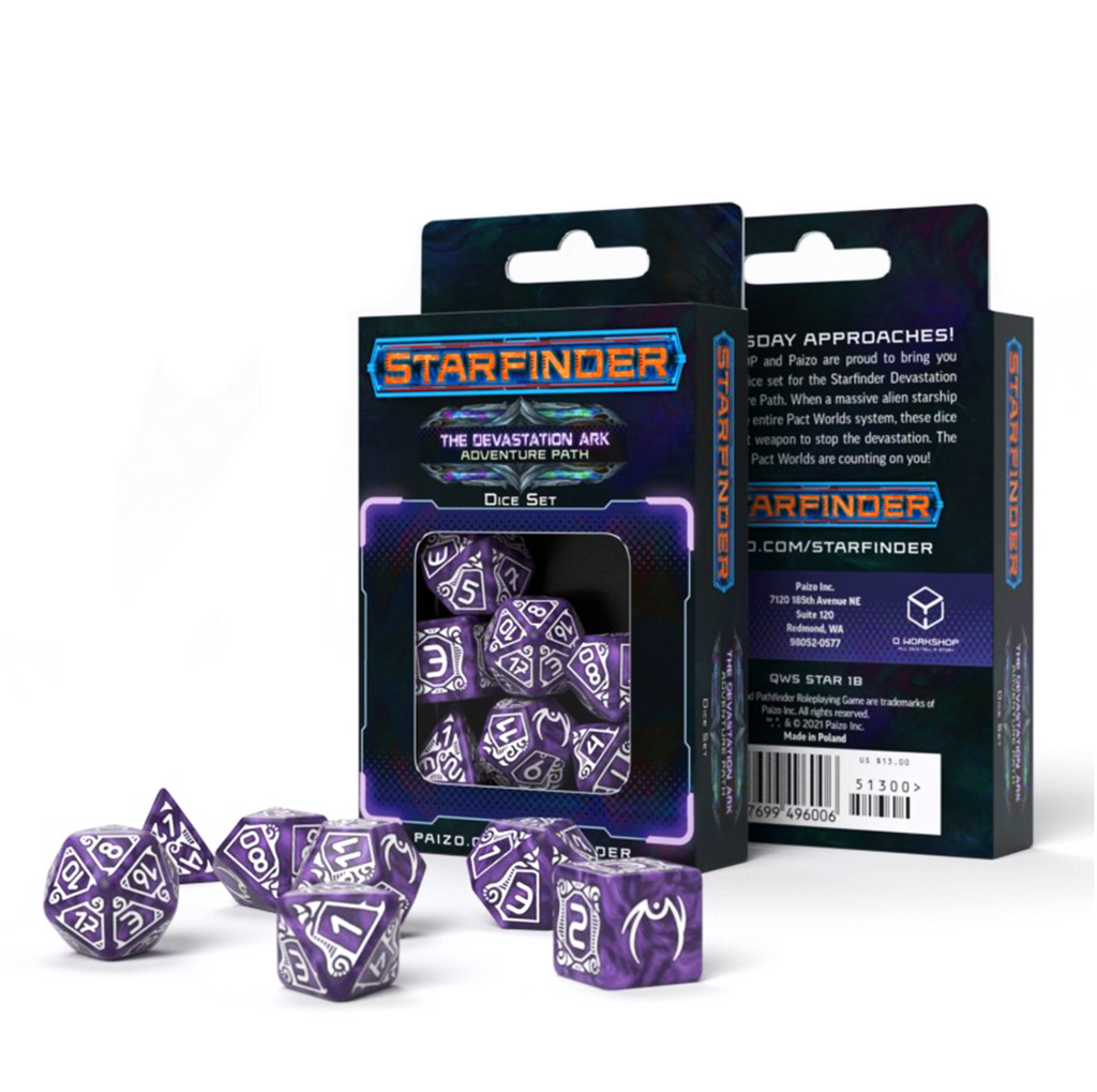 Starfinder Devastation Ark Dice Set purple and white