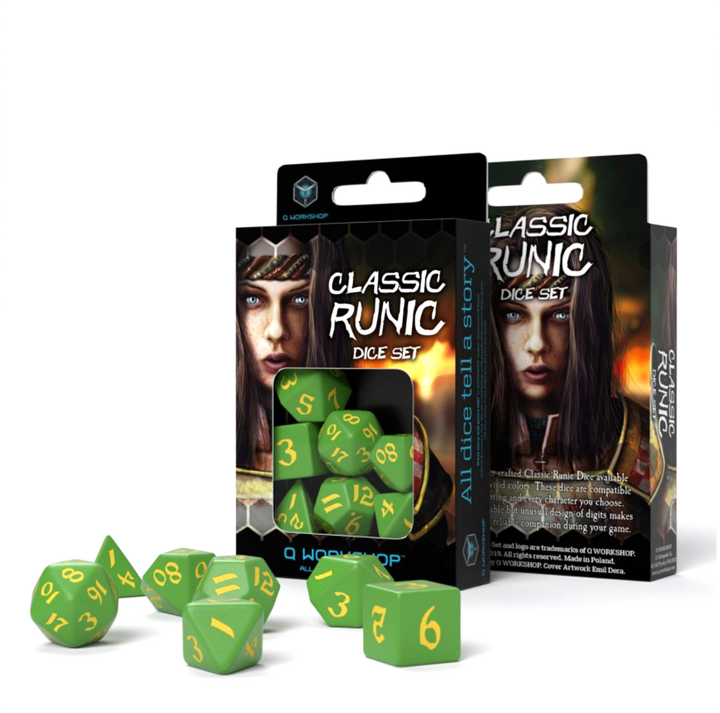 Classic Runic Dice Set green and yellow