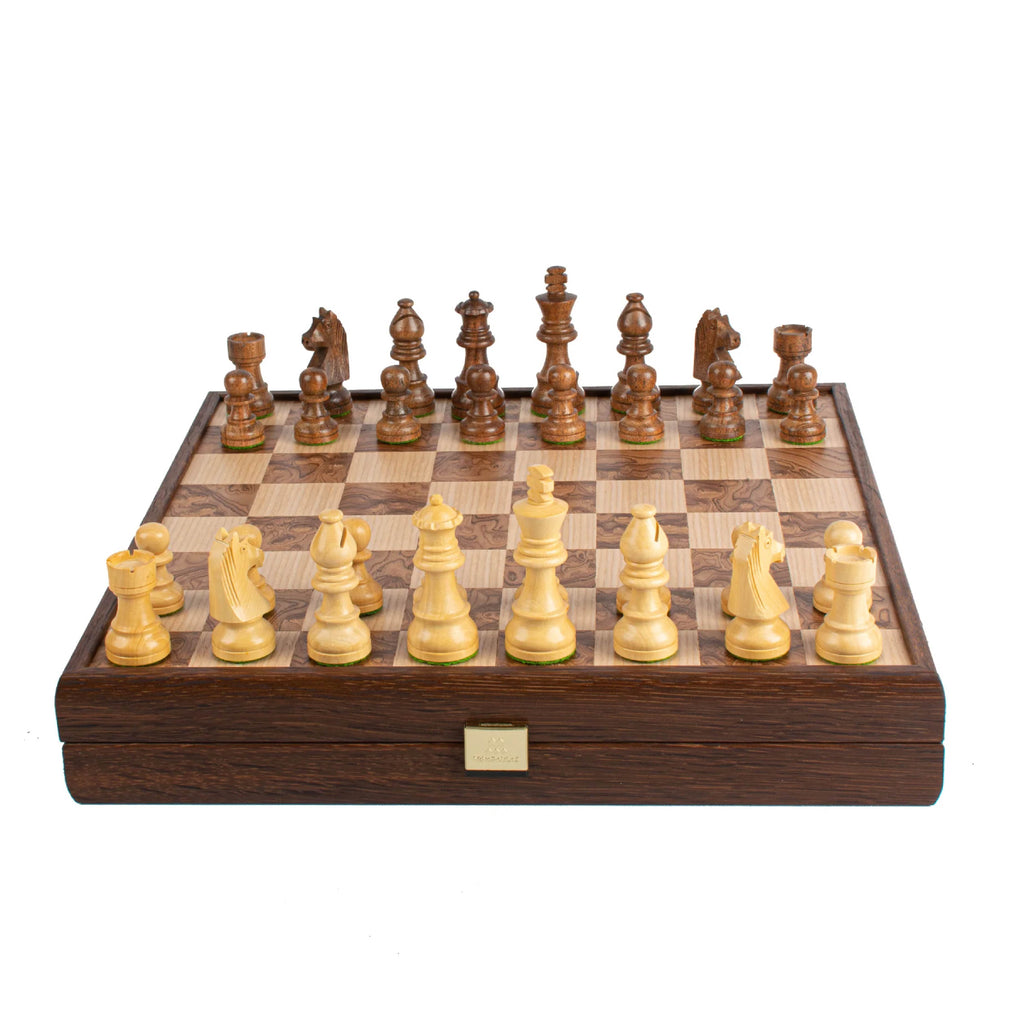 Walnut Burl Chess set 35x35cm with Staunton Chessmen Manopoulos