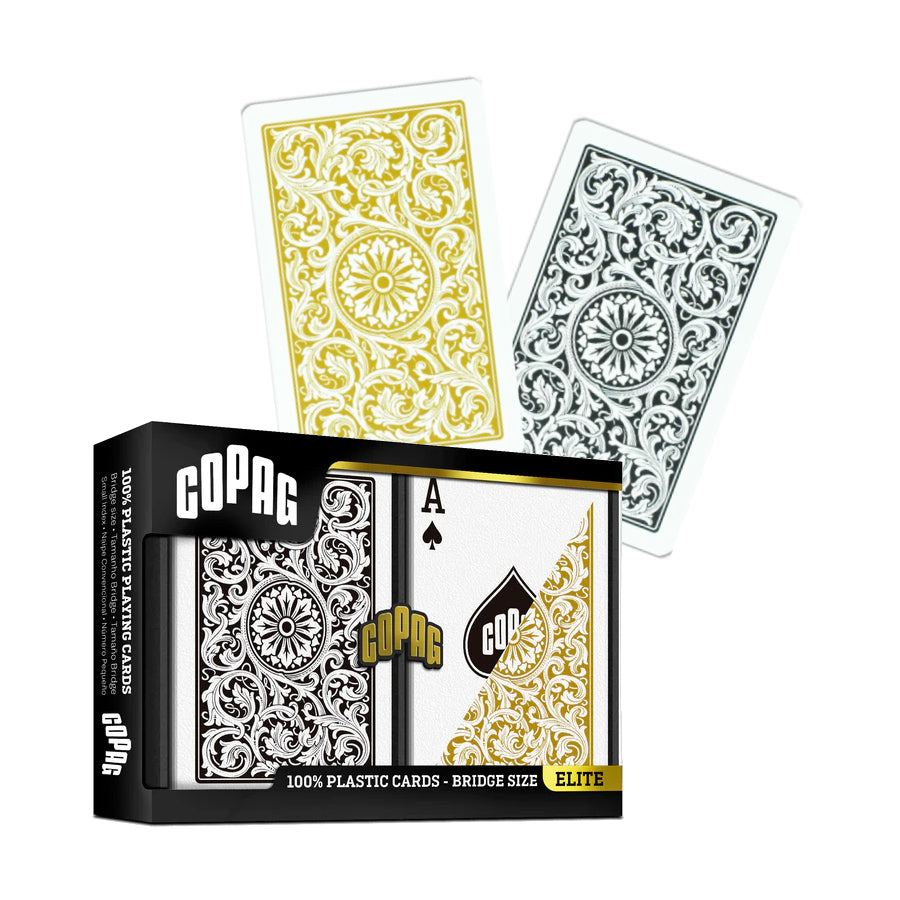 Elite Bridge Size Regular Index Playing Cards Double Deck (gold and black) Copag