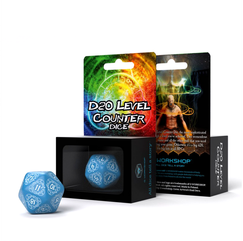 D20 Level Counter Dice blue and white