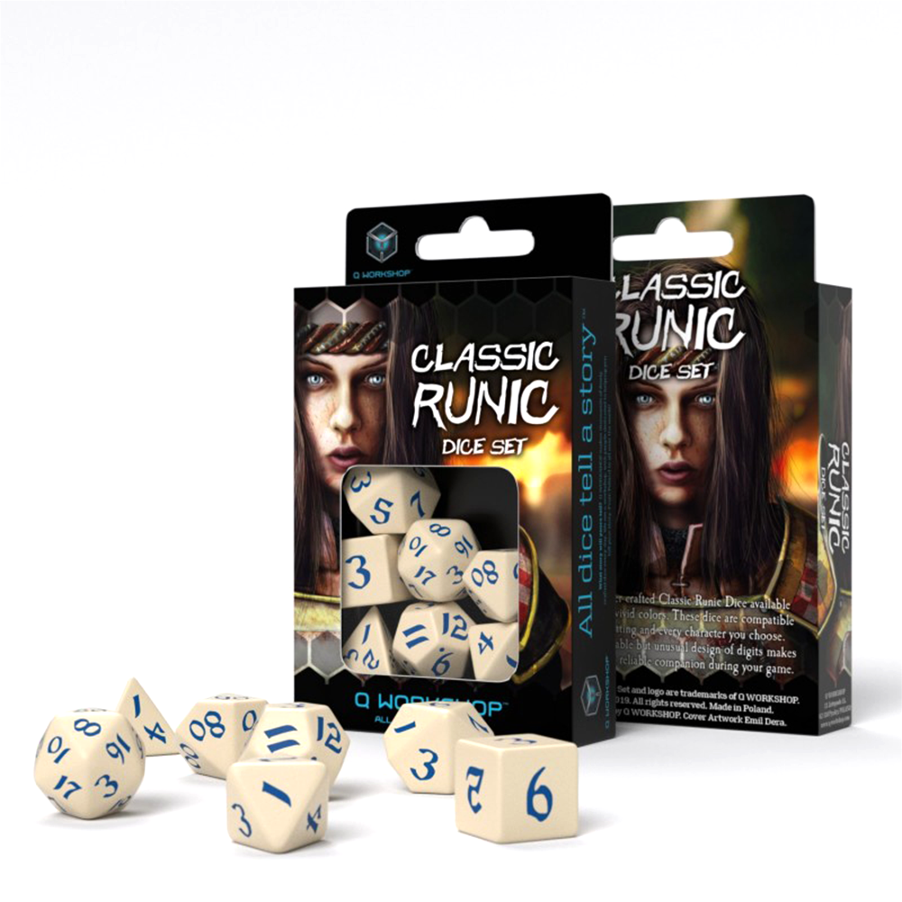 Classic Runic Dice Set beige and blue