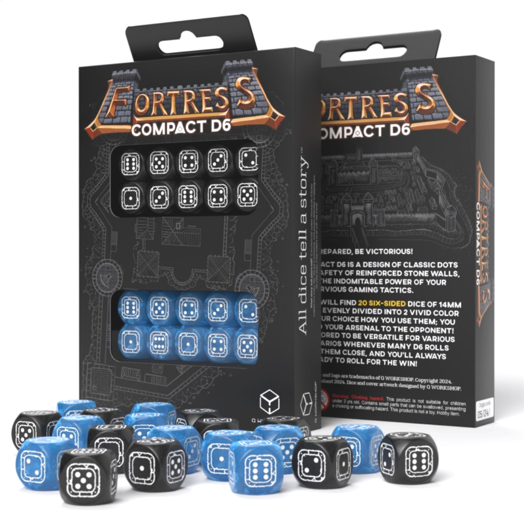 Fortress Compact D6 Black & Blue Dice Set Q-workshop