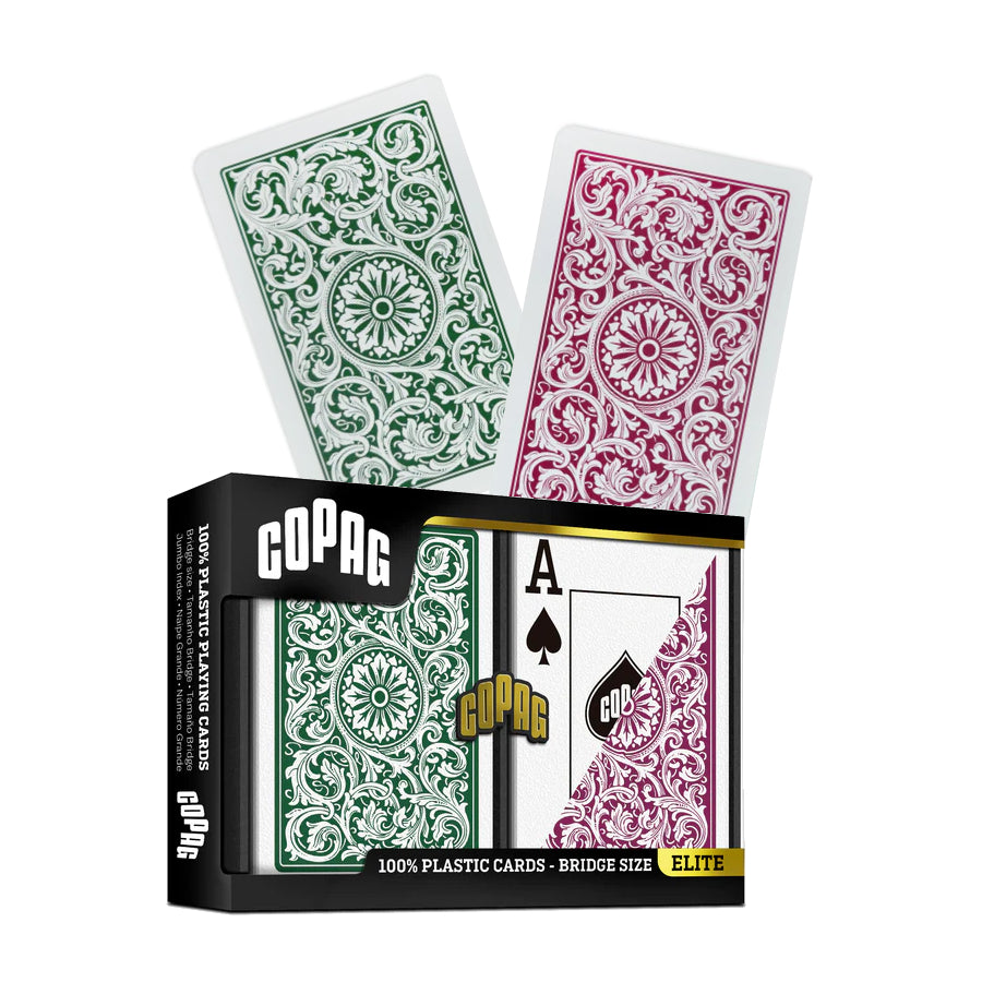 Elite Bridge Size Jumbo Index Playing Cards Double Deck (burgundy and green) Copag