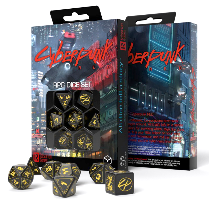 Cyberpunk RED RPG Dice Set black and yellow