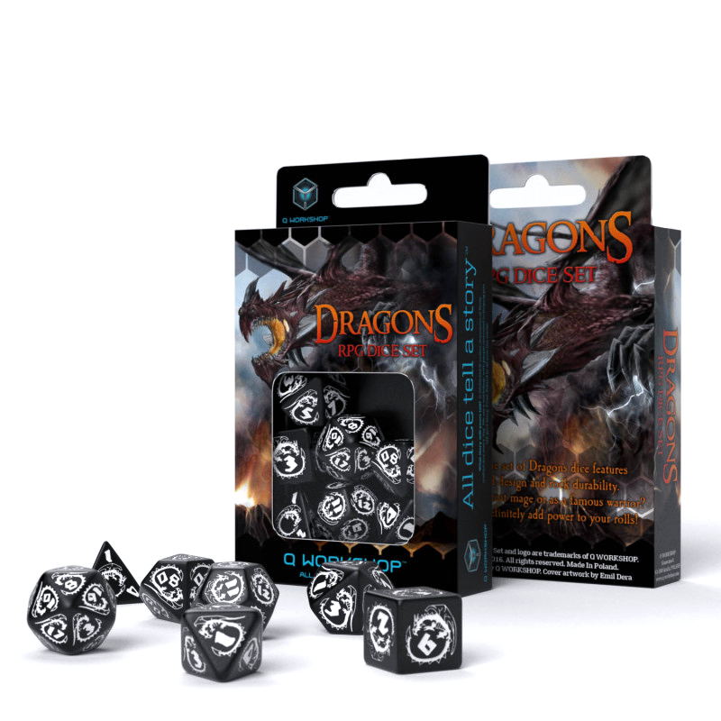 Dragons RPG Dice Set black and white