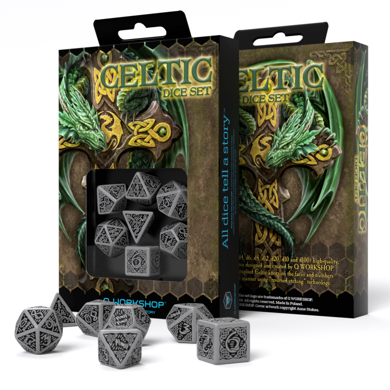 Celtic 3D Revised Dice Set gray and black