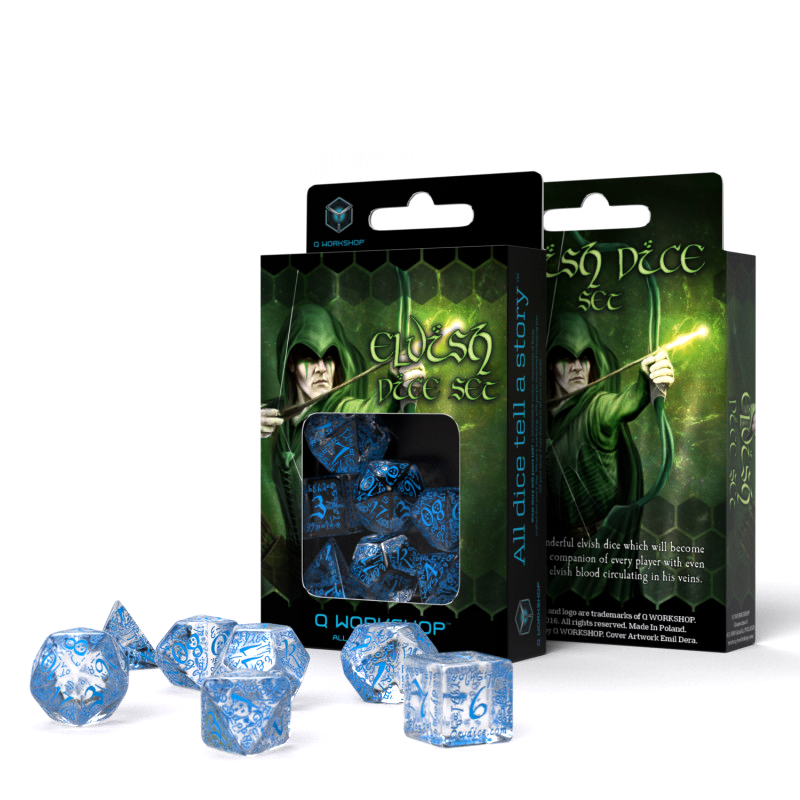 Elvish Dice Set translucent and blue