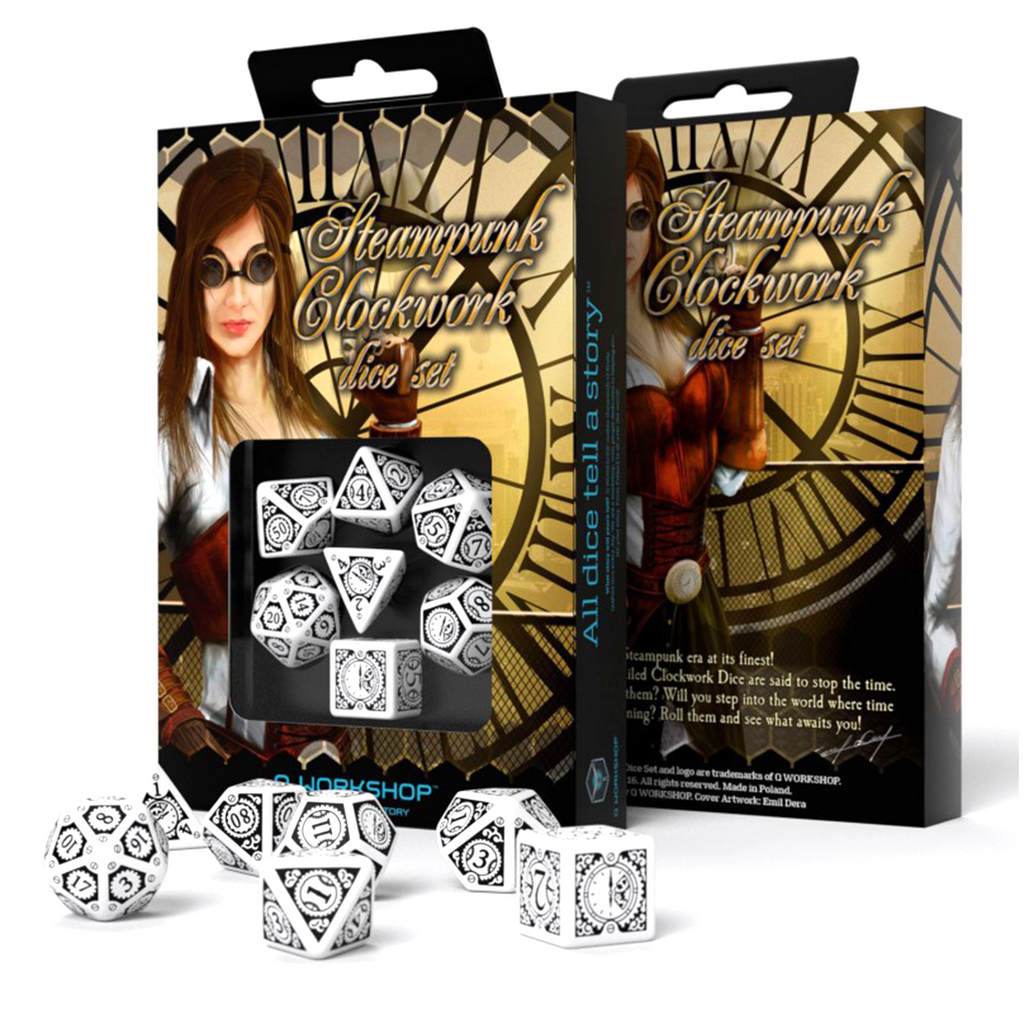 Steampunk Clockwork Dice Set white and black