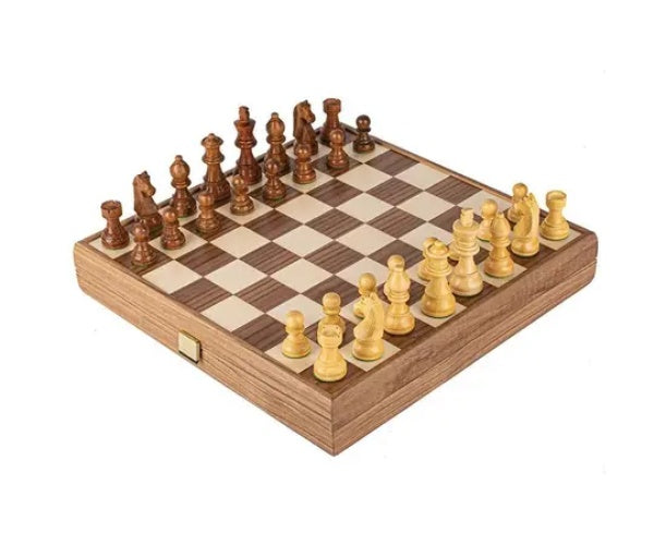 Staunton Walnut Wooden Chess set Chessboard 27cm Inlaid on box Manopoulos