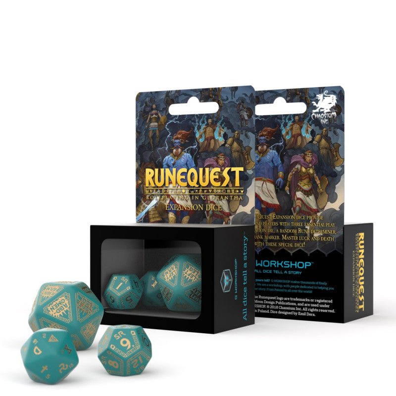 Runequest Dice set turquoise and gold expansion