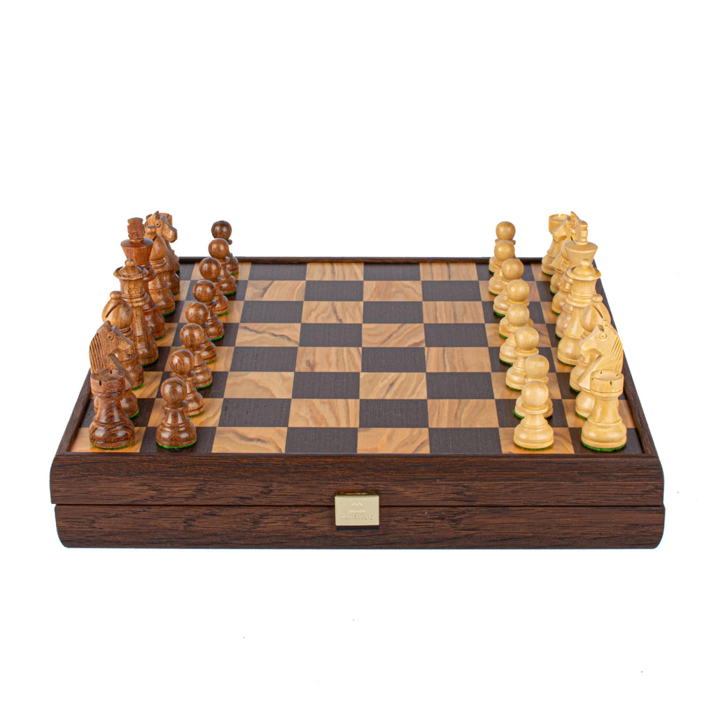 Olive Burl Chess set 35x35cm with Staunton Chessmen Manopoulos