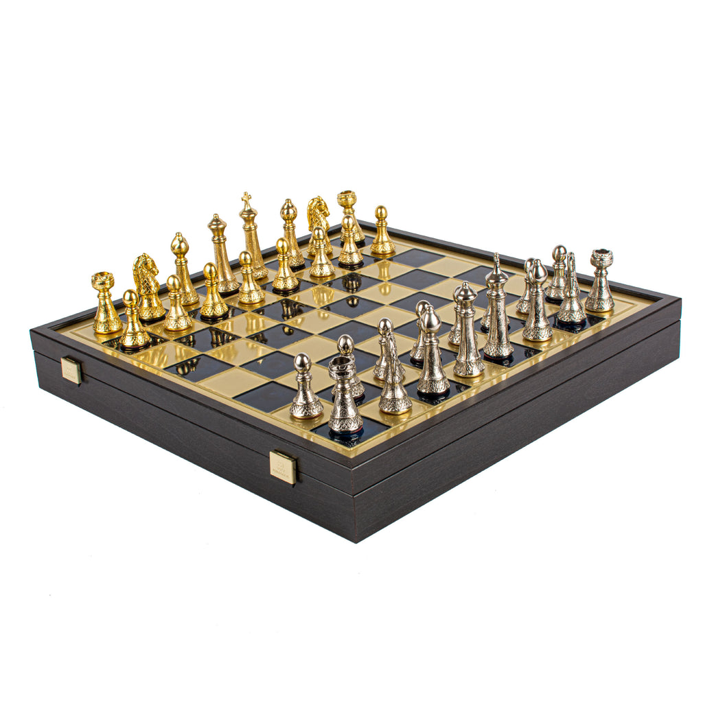 Classic Metal Staunton Metal Chess Set With 41cm Chessboard On The Box Manopoulos